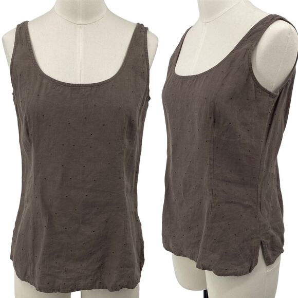 Eileen Fisher Irish Linen Tank Top Sequin Embellished Sleeveless Taupe S Petite - Picture 1 of 11